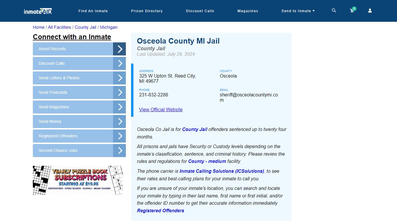 Osceola County MI Jail - Inmate Locator